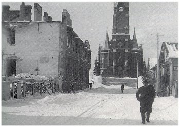 Loppiaisaaton pommituksessa 1940 tuhoutunut ns. Pulkkisen talo.