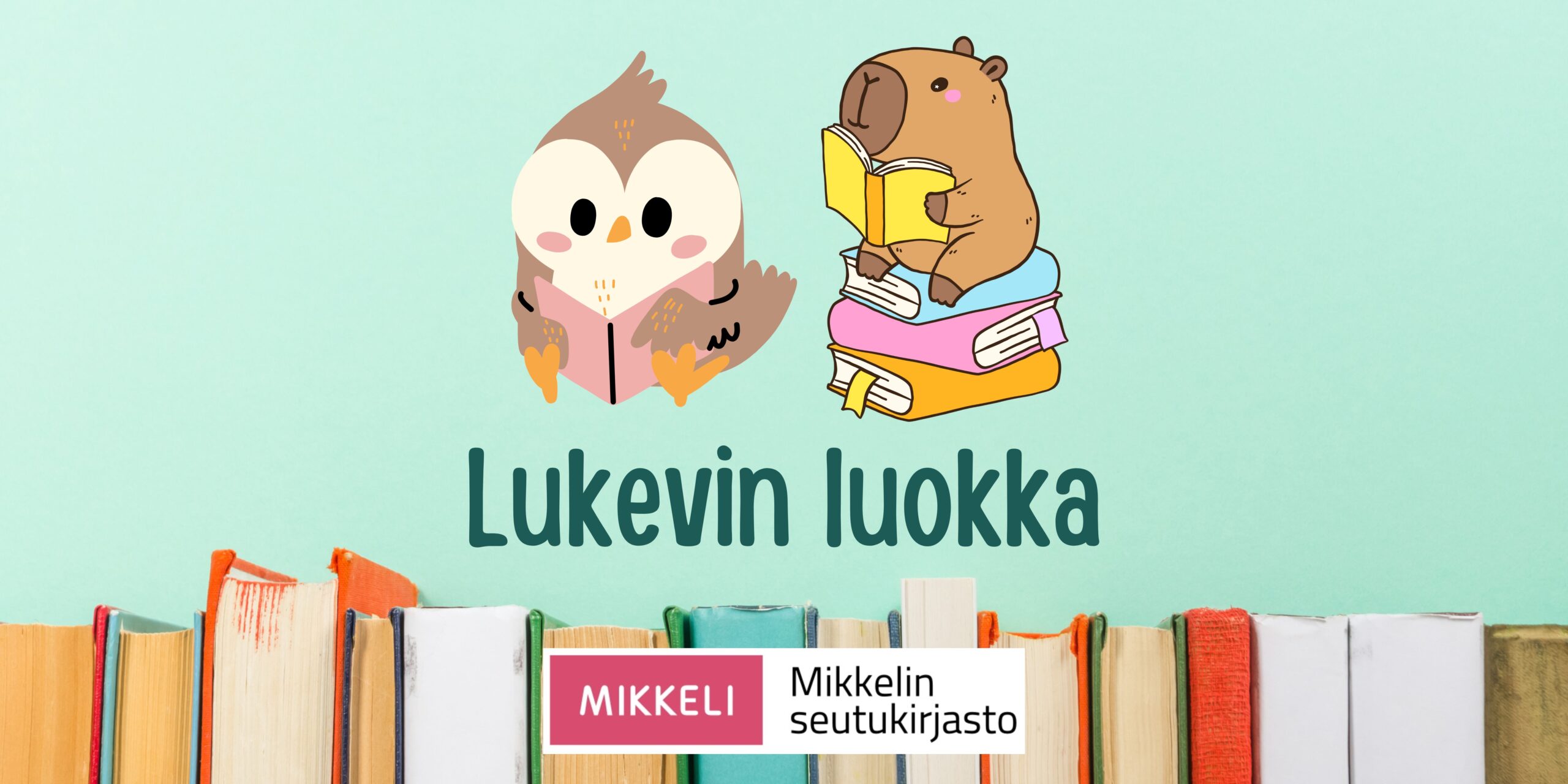 Piirroskuva pöllöstä ja kapybarasta lukemassa.