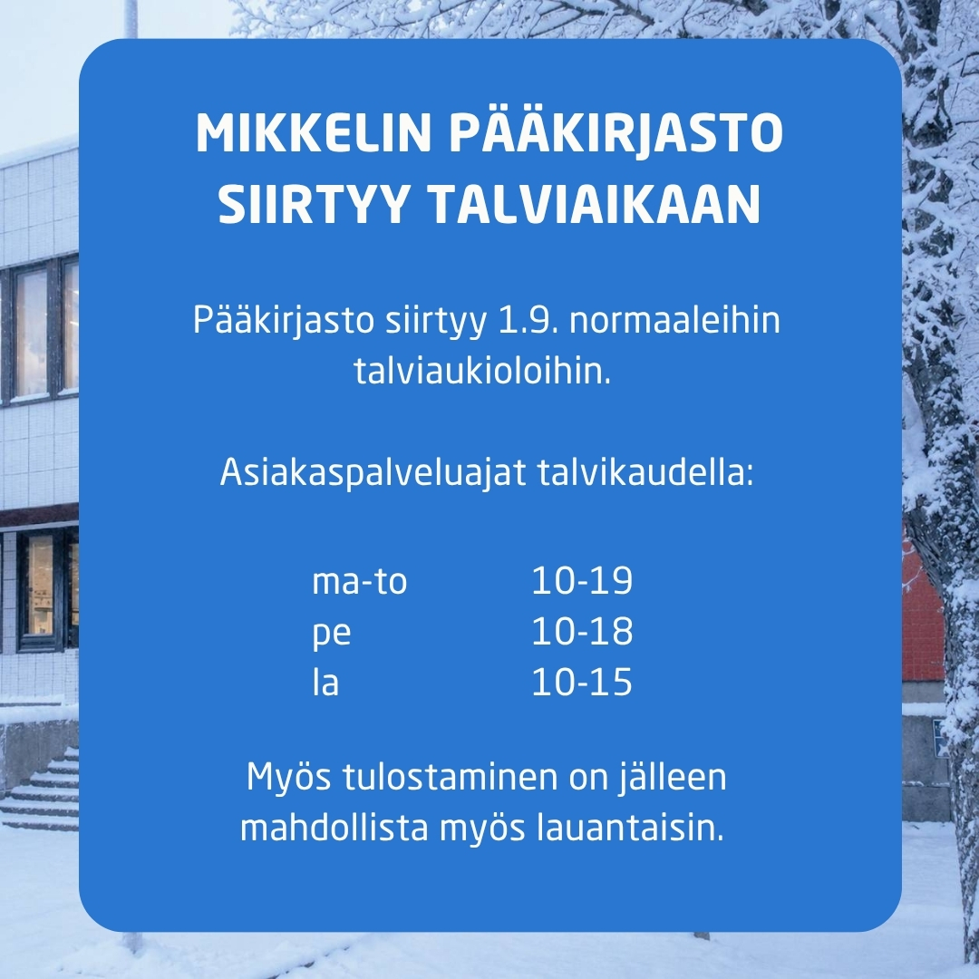 Pääkirjaston talviaukioloajat